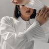 Autumn fashion design sense flared sleeves white slim-fit commuter lapel shirt European and American versatile simple shirt women's clothing
