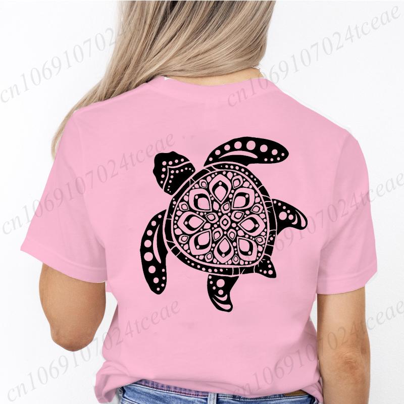 Women Graphic Sea Turtle Floral Print T Shirt Girl Short Sleeve Ladies Camping Print Clothes Lady Tees Tops Female T Shirt Tops