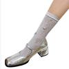 Women Crew Socks Crystal Calf Socks Lace Socks Transparents Meshes Ankle Socks