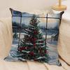 Christmas Window Snow Cushion Cover Silky Short Plush Invisible Zipper Dustproof Sofa Pillow Case For Home Decor