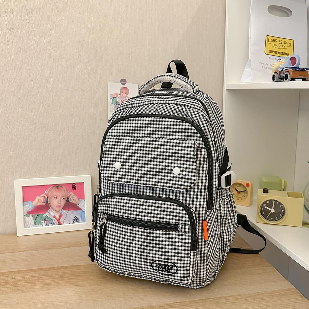 Schultasche Neuer Rucksack Karierter Rucksack Retro Pendler Laptop-Rucksack Schüler Rucksack mit großer Kapazität