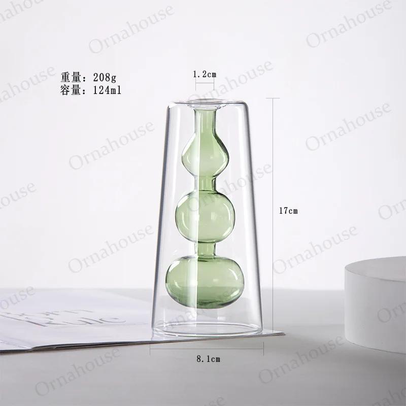 

Скандинавская прозрачная стеклянная двухслойная цветная стеклянная ваза креативный гидропонный горшок для гостиной украшение дома и украшения