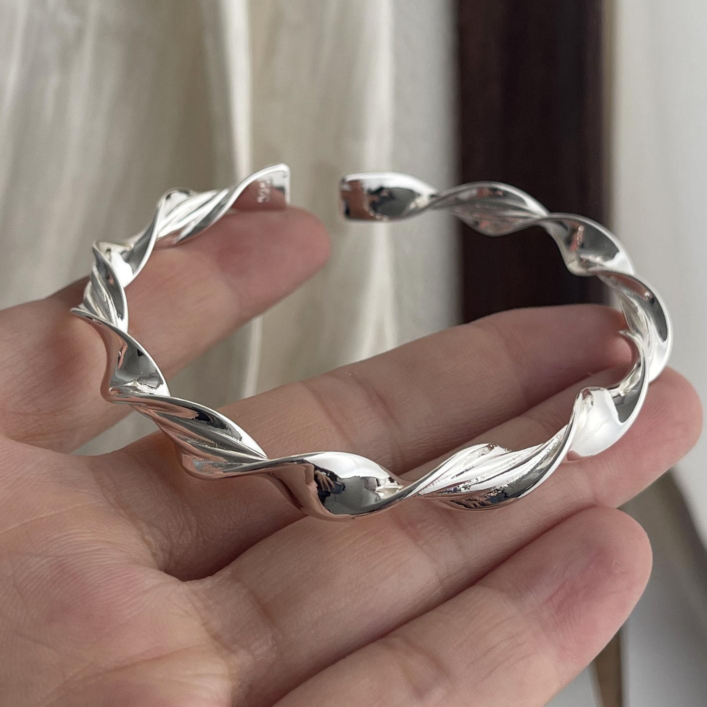 

100% Solid 925 Silver Retro Bracelet for Women Men Vintage Handmade Twist Bracelet Birthday Gift