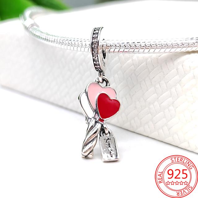 Real 100% 925 Sterling Silver Colorful Rainbow Pendant & Dream Catcher Heart Charm Fit Fashion 3mm Bracelet Romantic Gift