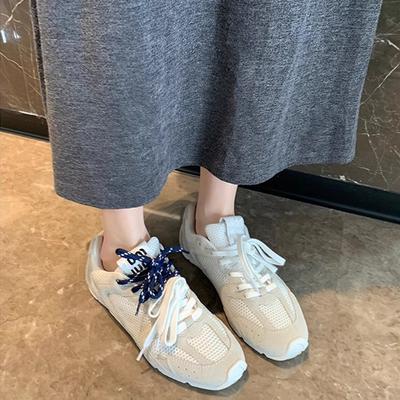 Ronde Neus Mesh Ademend Casual Dames Sneakers Vetersluiting Jonge Stijl Damesschoenen Sport Effen Kleur Mode Zapatillas Informales