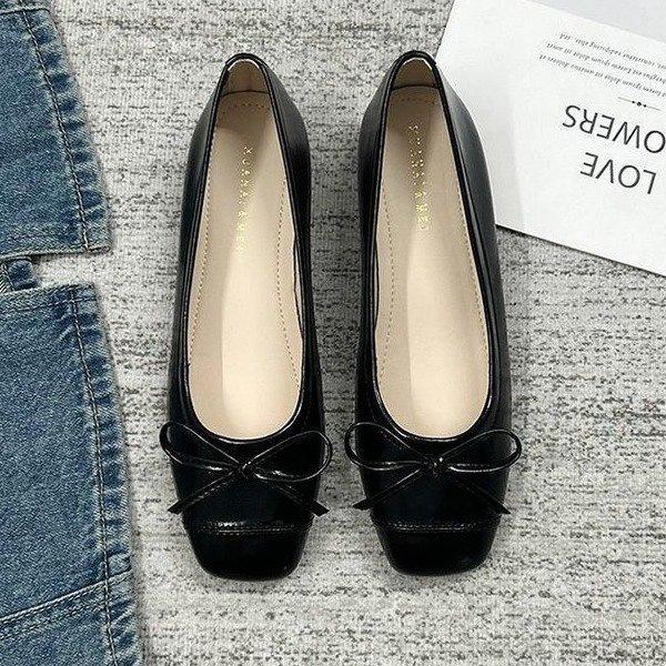 Shallow flat-soled single shoes women's 2025 autumn new bow French ballet shoes thick heel soft sole gentle evening shoes