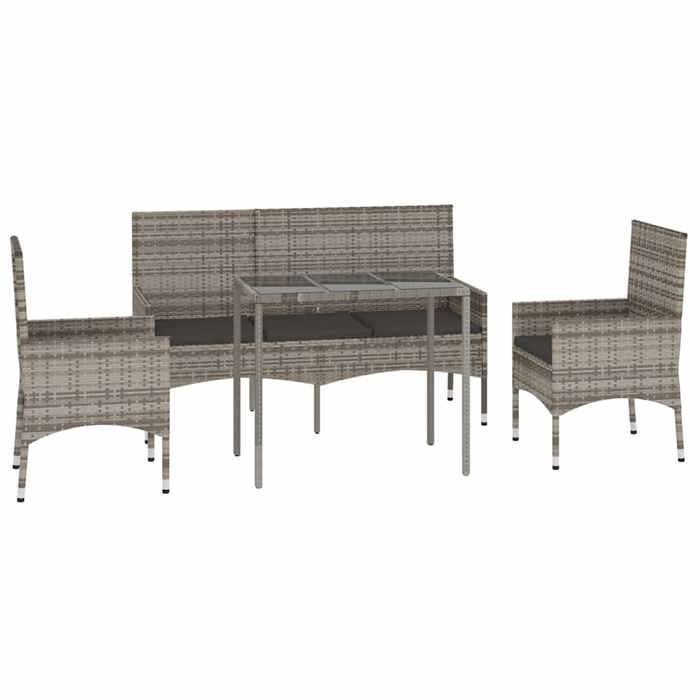 VidaXL Garden Lounge Set 4 Pcs with Cushions Grey Wicker, Outdoor Lounge Set, Furniture Set 319505