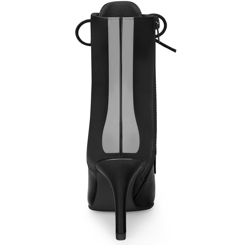 Allegra K Women's Pointed Toe Lace-Up Stiletto Heel Ankle Boots, Black, Size 24.0cm