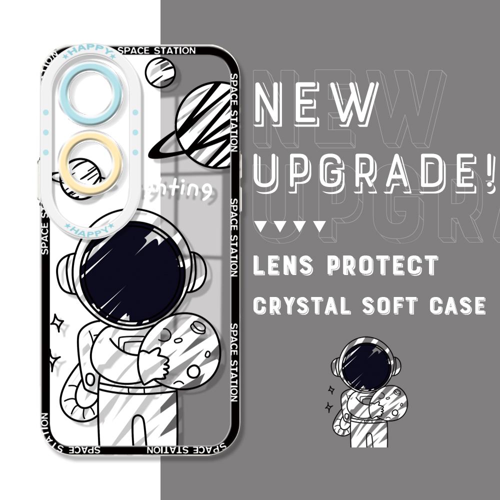 For OPPO A16 A58 A78 A98 A76 Reno8 T 8Z Realme C67 C65 C63 C55 C53 C30 Huawei Honor Soft Clear Phone Case Cartoon Space Astronaut Back Cover