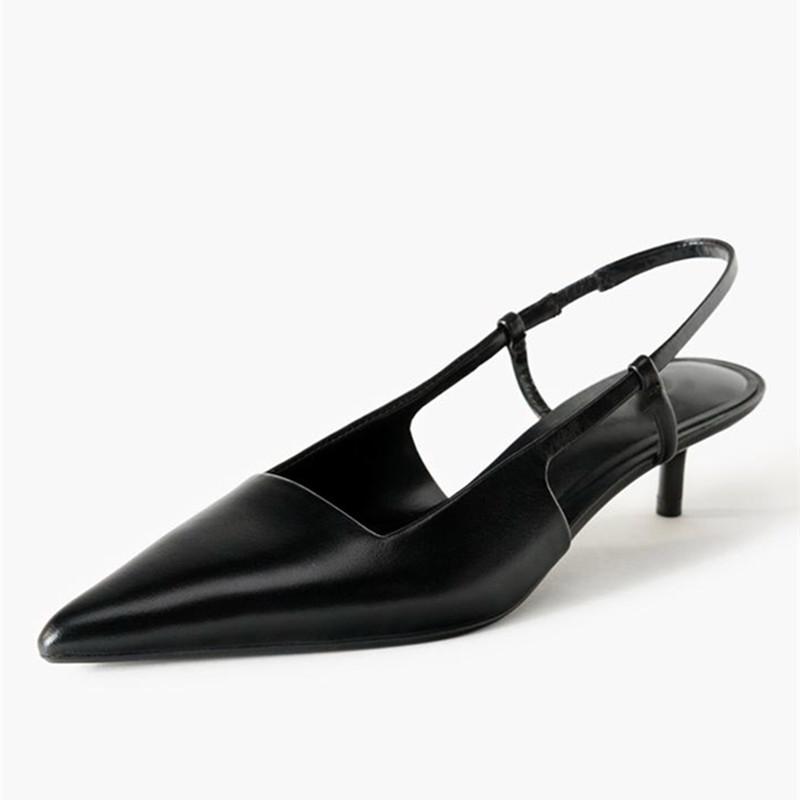 Fashion Black Soft Leather Ankle Strap Mid Heel 5cm Women Pumps Sexy Pointed Toe Heels for Ladies Elegant Party Office Designer Shoes