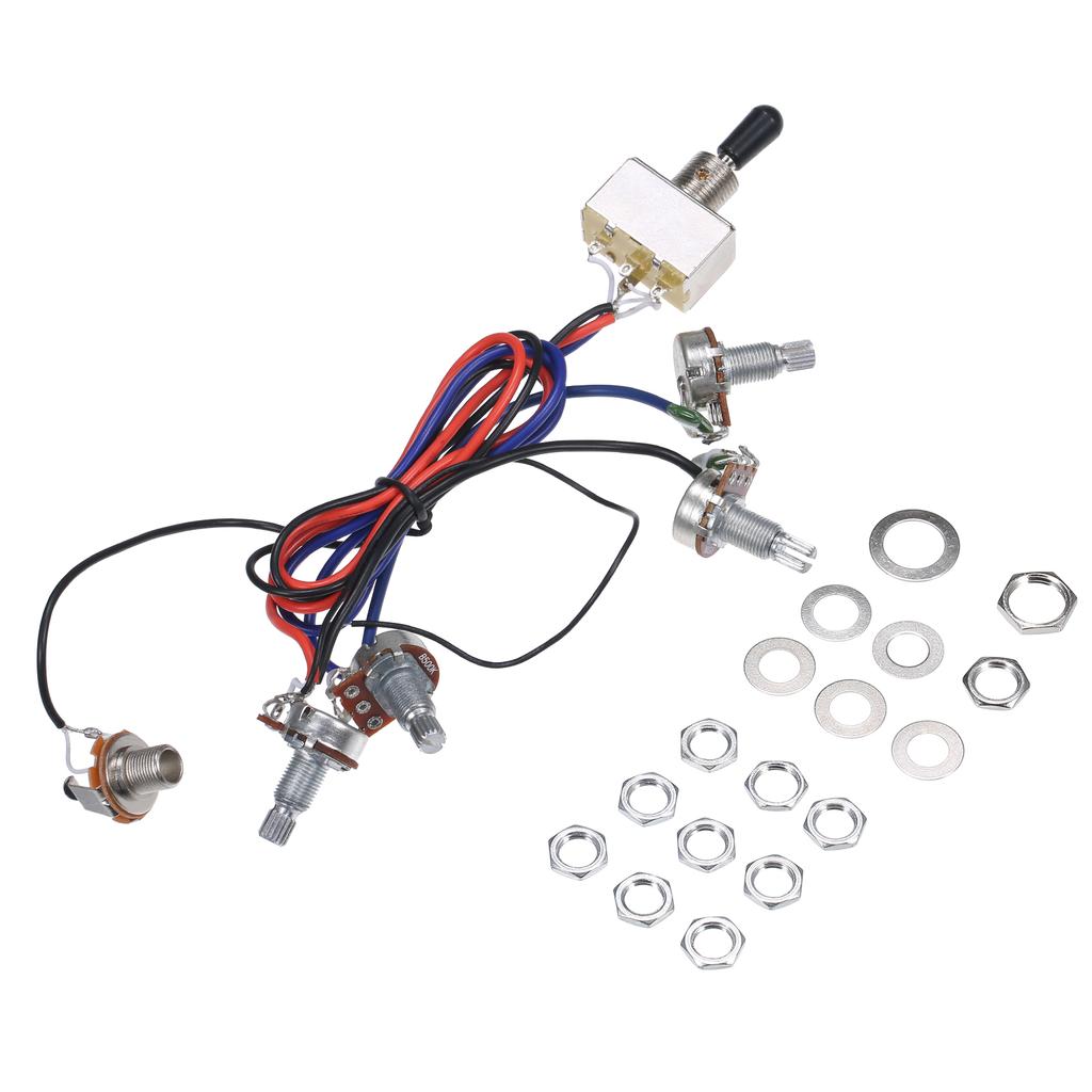 Prewired Wiring Kit for LP Electric Guitar 2T2V 500K Pots 3 Way Toggle Switch Wiring Set with Jack