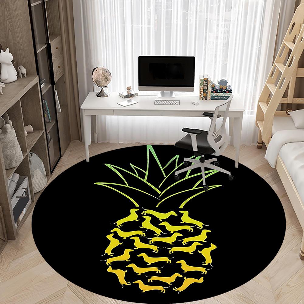 1PC Pineapple Dogs Office Round Area Rug, Indoor Mat Suitable ForOffice, Under Office Chairs Bedroom Living Room Home Decor, Room Deco f158