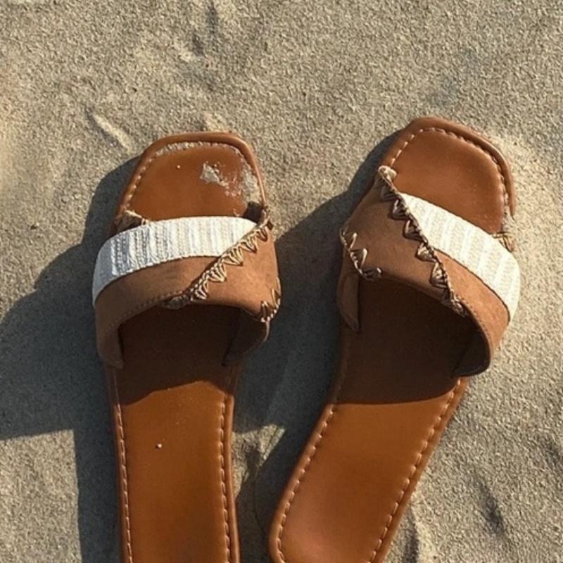Fashion Fashionable Slippers 2025 Summer New Style Versatile Pull On Women Slippers Casual Soft Sandals Turned Over Edge Outdoor Sandals
