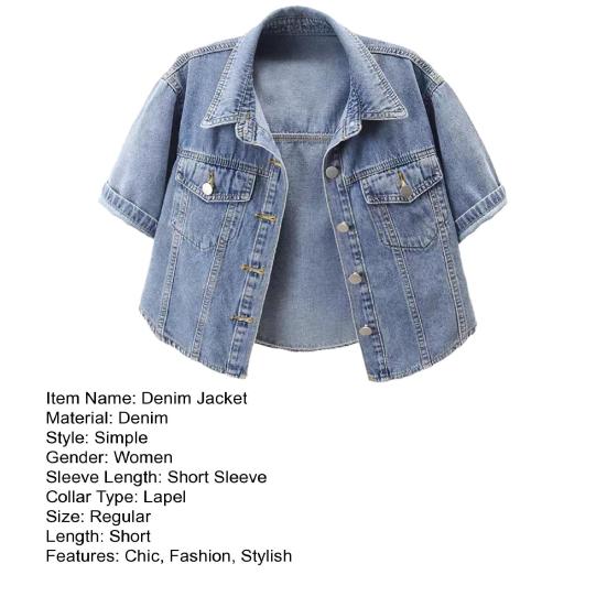 Giacche Jeans Corte da Donna con Risvolto e Bottoni Giacca Jeans Trucker Estiva a Maniche Corte Casual