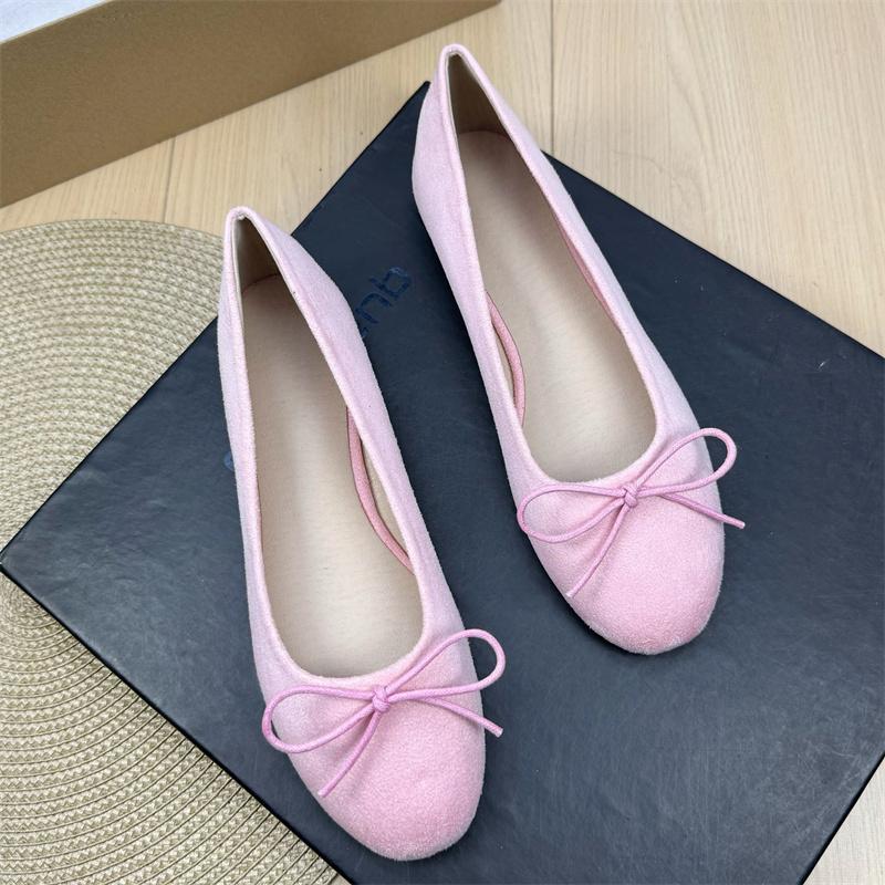 Fashion Flat Shoes for Women's 2025 New Retro Ballet Shoes Butterfly Knot Suede Shallow Round Toe Women's Shoes Large Size 44 43 42