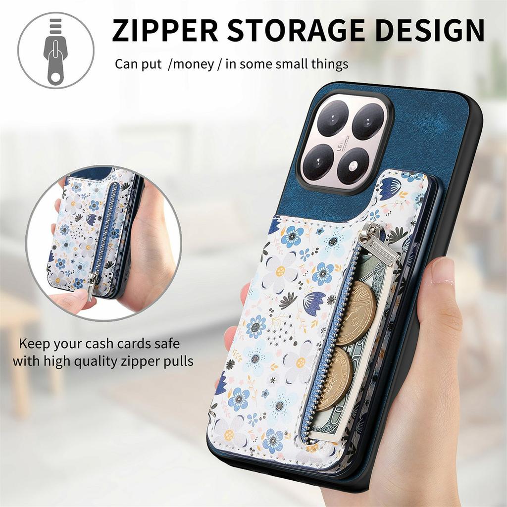 For Xiaomi 15T Leather Phone Cover with RFID Blocking Zipper Card Bag Kickstand