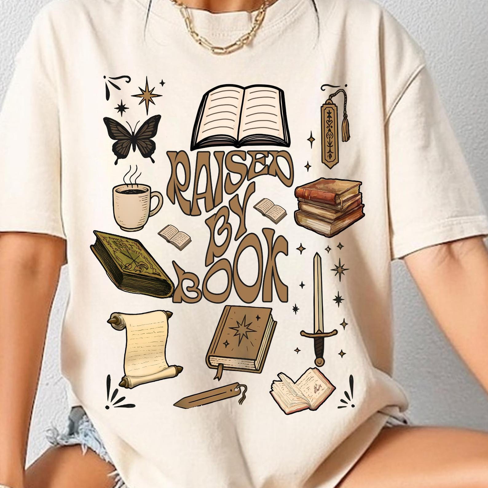 Raised By Books Comfort Colors Shirt, Boho Book Tee Mystical, Fantasy Reader, Book Lovers Club Shirt, Reader Lovers Tee, Funny Reading Shirt 3XL