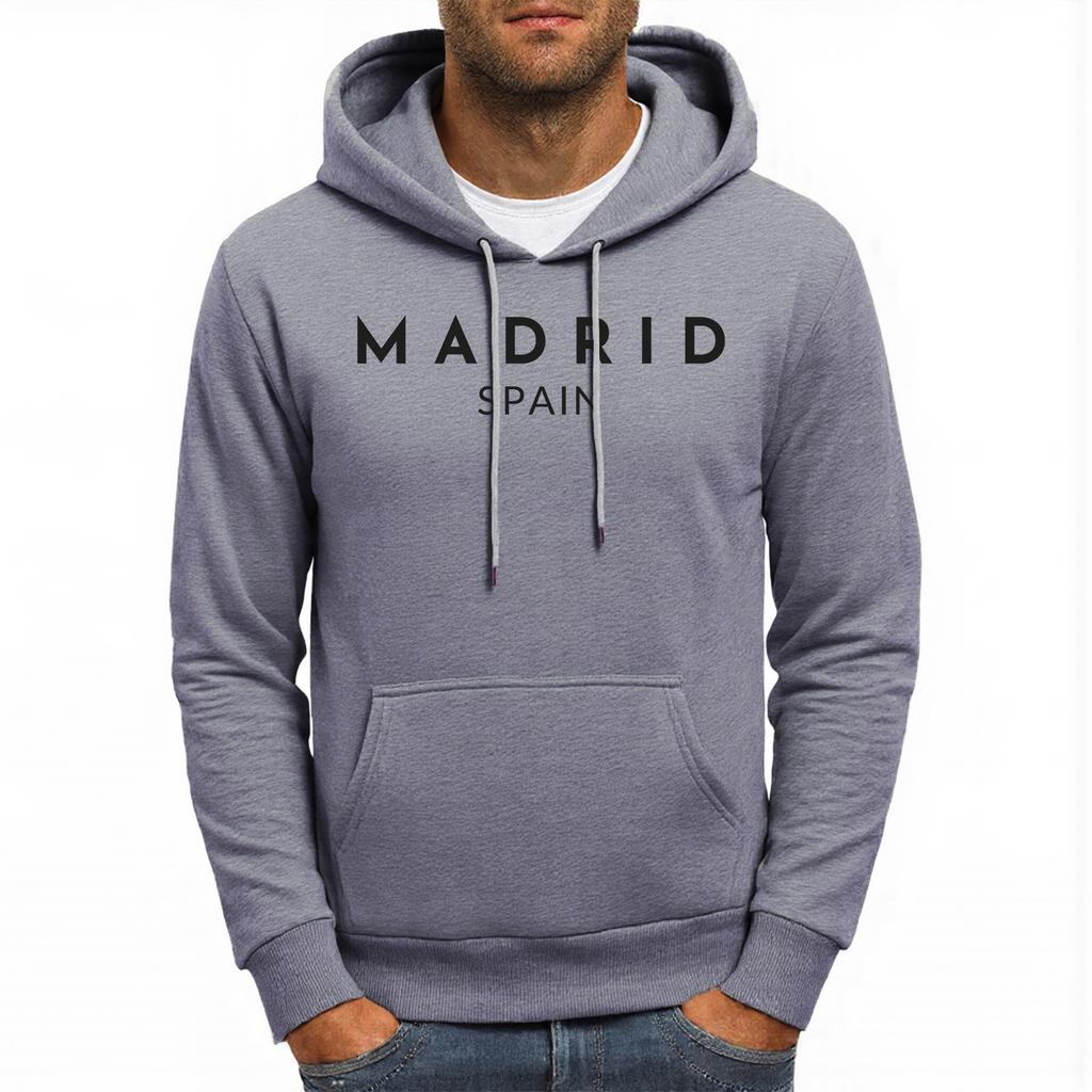 Madrio Spain Letter Printing Mens Hoodie Autumn Casual Hoody All-Match Fleece Unsiex Hoodies Loose Comfortable Male Streetwear