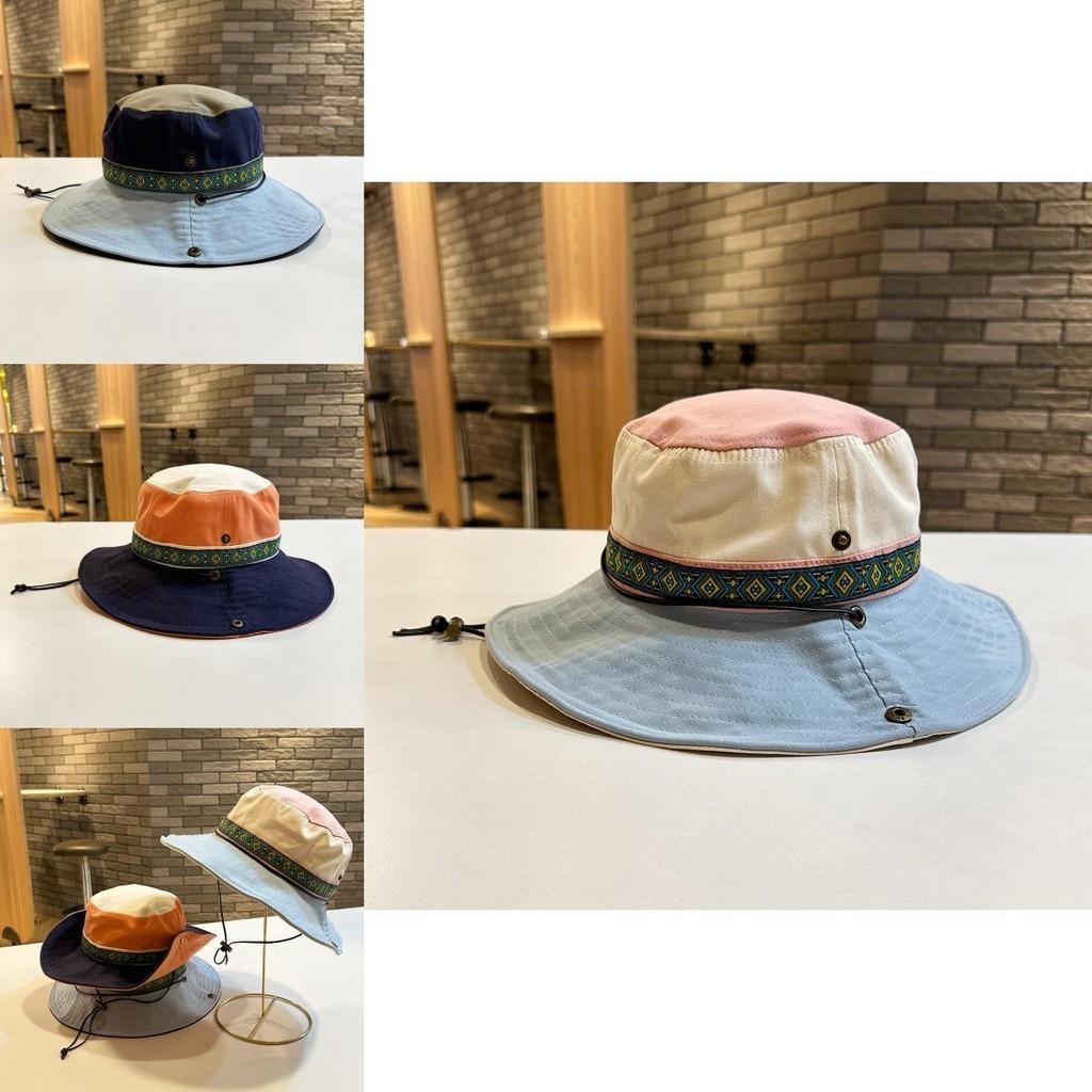 Retro Ethnic Style Sun Protection Fisherman Hat For Women Blue Color Block Wide Brim Hat Men Outdoor Hat