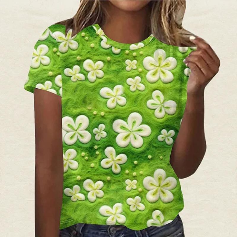 Summer Round Neck 3D St. Patrick's Day Print Top Fashionable Casual Short Sleeved Women's T-shirts