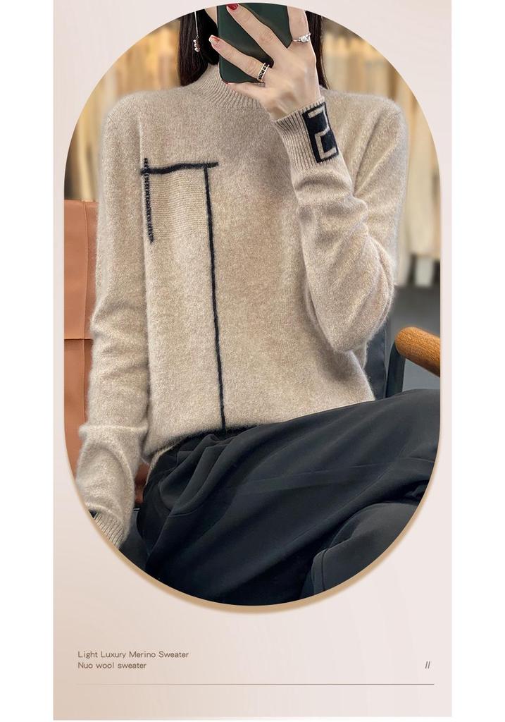 Damen Strickpullover in Übergröße mit hohem Kragen - Colorblock Lockerer Schnitt für Herbst/Winter