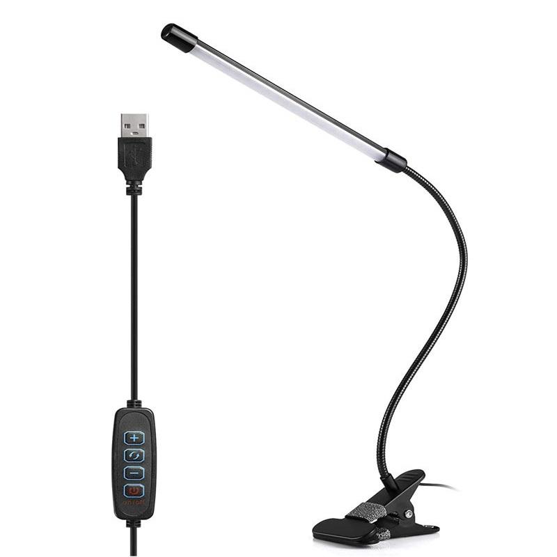 

1 шт./2 шт. USB-зажимная лампа, светодиодная настольная лампа, зажим, 3 режима освещения, гибкий шланг, USB-источник питания, освещение для компьютера для чтения 1PCS чёрный