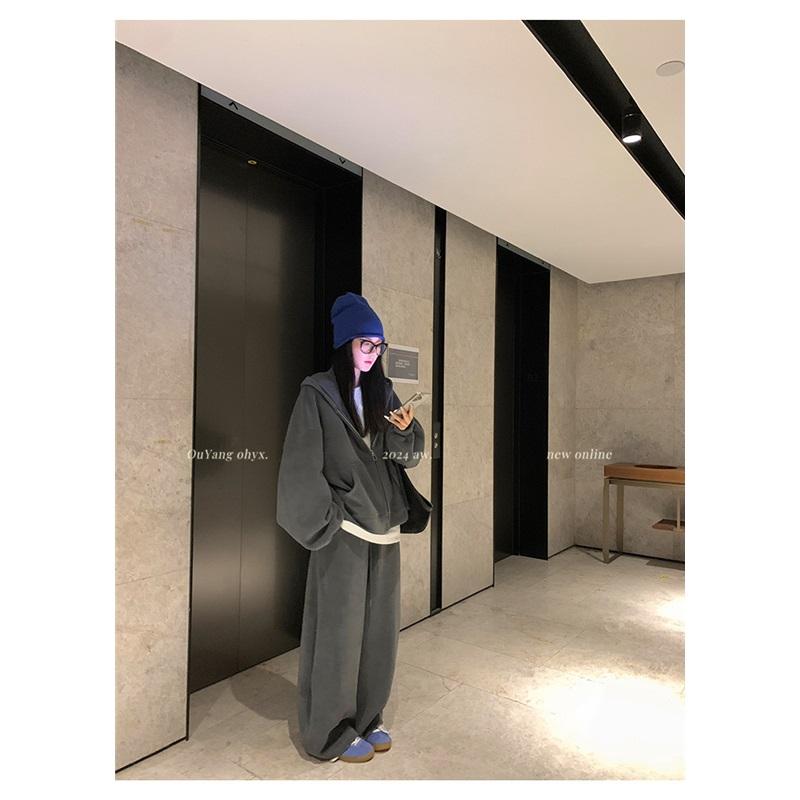 Women's Hooded Sweatshirt Wide Leg Pants Sports Suit Loose Fit
