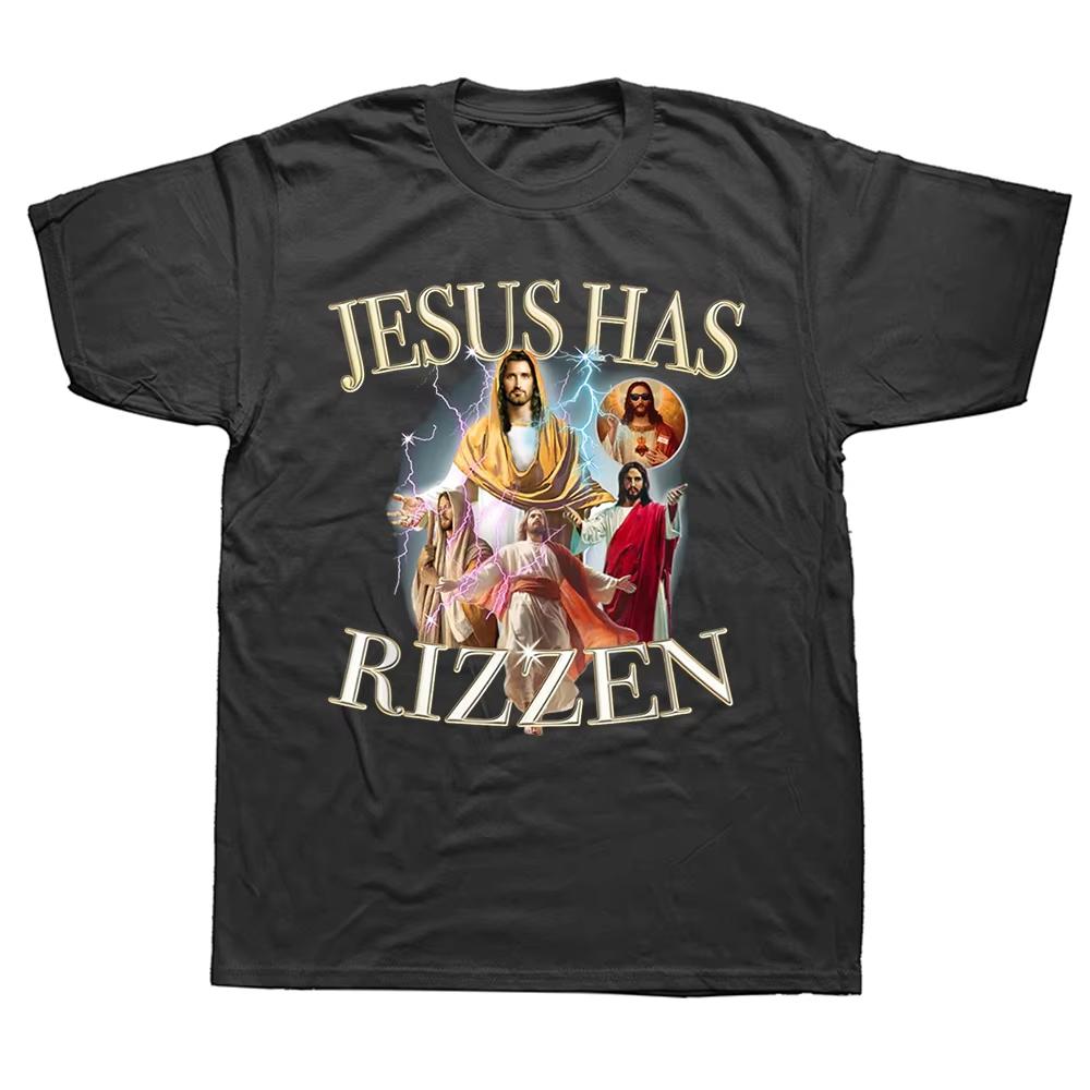 

Christian Jesus Has Rizzen Funny Quote T Shirts Autumn Graphic Streetwear Short Sleeve Retro Christ Religious Gifts T-shirt 4XL