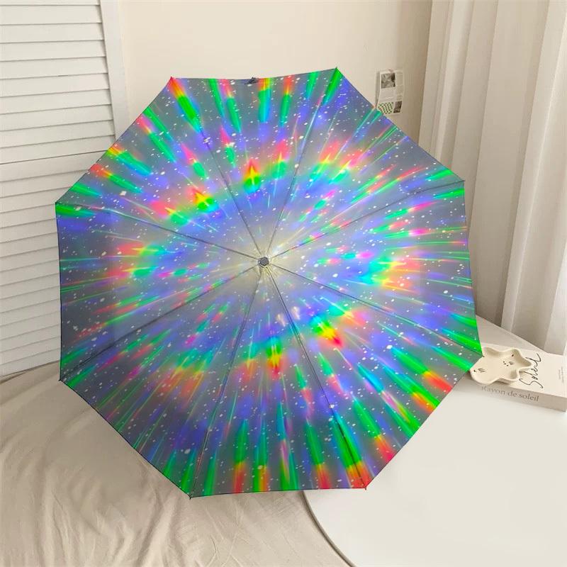 

1pc Rainbow Starburst Automatic Open/Close Umbrella with Windproof, 8-Rib Sturdy Canopy, Durable Ribs, Fashionable Design1238A