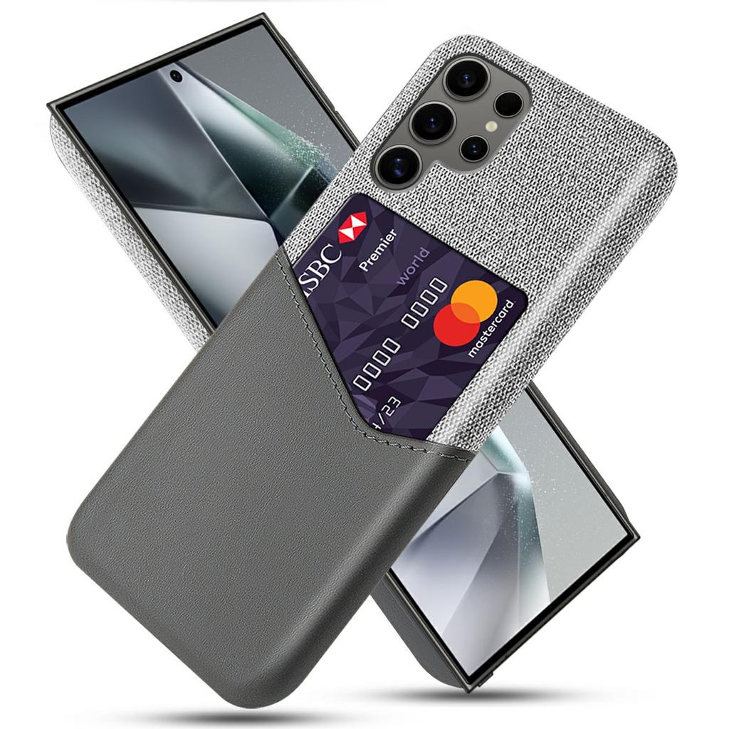 For Samsung Galaxy S25 Ultra Case PU Leather Card Slot Cloth Texture Hard PC Phone Cover