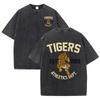 T-shirt Lavata Stampa Tiger Sportiva Forte Donna Estate Comoda Maglietta Lavata Casual Abbigliamento Corto Morbido Cotone Abbigliamento Unisex