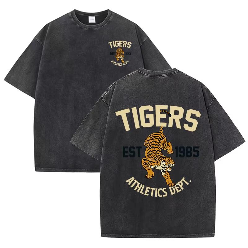 T-shirt Lavata Stampa Tiger Sportiva Forte Donna Estate Comoda Maglietta Lavata Casual Abbigliamento Corto Morbido Cotone Abbigliamento Unisex