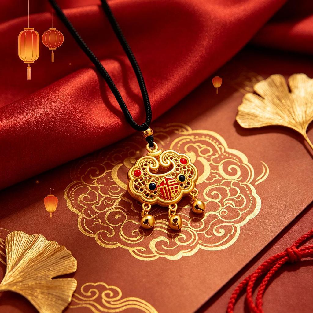 Safety Lock Blessing Character Bell Necklace, New Style, Niche Design, Daily Wear, National Style Pendant, New Chinese Style