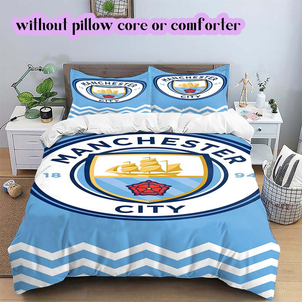 Manchester City Football Soccer Pattern Bedding,Quilt Set Quilt Cover Pillowcase Home Birthday Gift (1*duvet Cover+2*pillowcase,without Core)