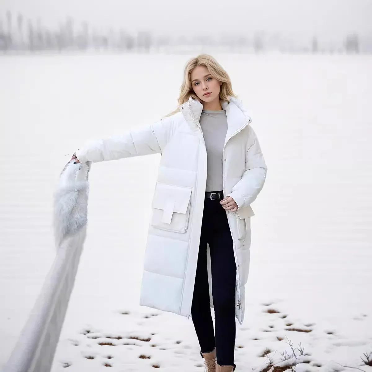 

Новая длинная зимняя куртка парка макси длинное женское пальто повседневное свободное пальто женская одежда верхняя одежда пух хлопок капюшон пух M