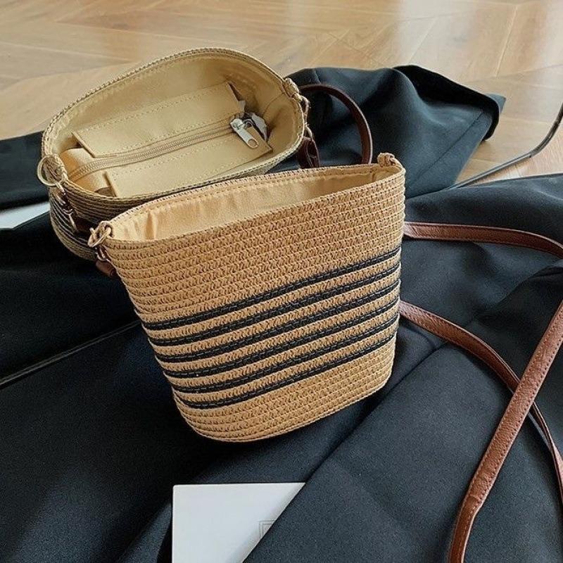 Straw bag women's summer bag fashion tote bag large capacity woven bag bucket bag women's bag