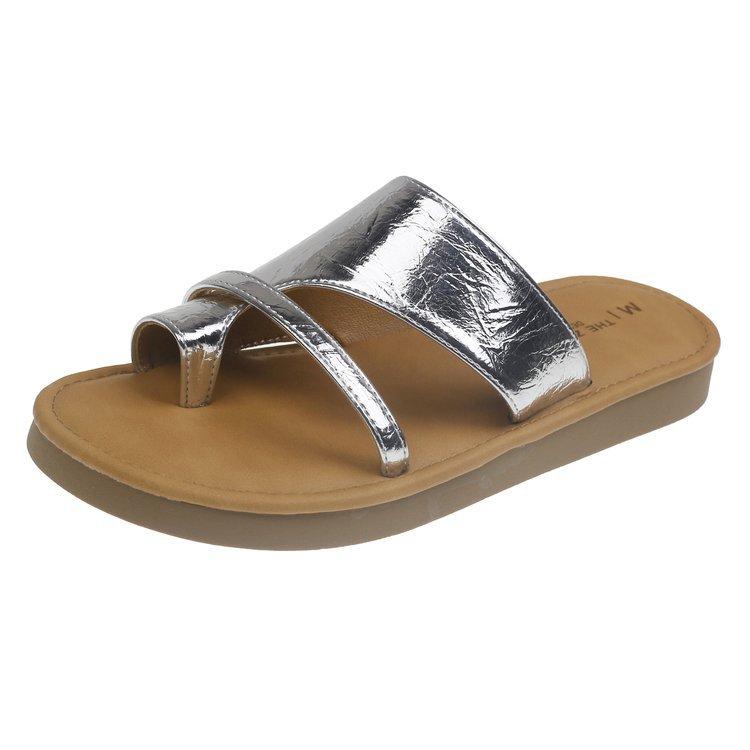 

French one-word set of toe slippers for women to wear in the summer of 2025, the new one-pedal flat-bottomed comfortable Roman cool slippers 40