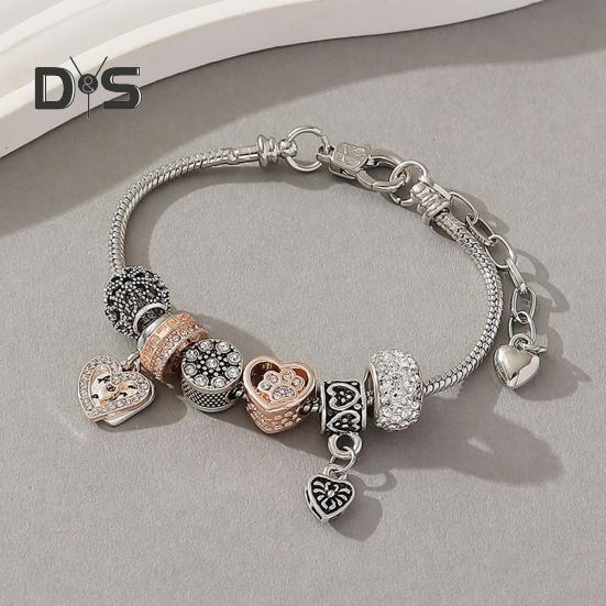 Women Bracelet Heart Shape Rhinestones Inlaid Bracelet with Adjustable Design No Fading Wear-Resistant Bracelet
