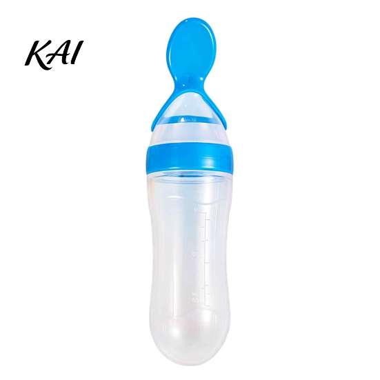 BPA Free Food Grade Silicone Baby Squeeze Spoon, Single-handed Rice Cereal Bottle with Feeder Flow Control, Easy Clean Dispensing Spoon