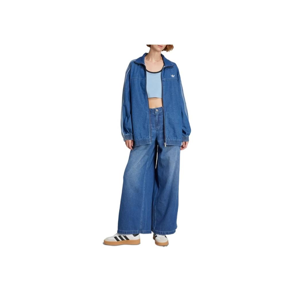 Adidas Originals Adicolor Denim Adilenium 3-Stripes Track Top Comfortable Fashion Trendy Simple Sports Denim Jacket Women Tops JY2896