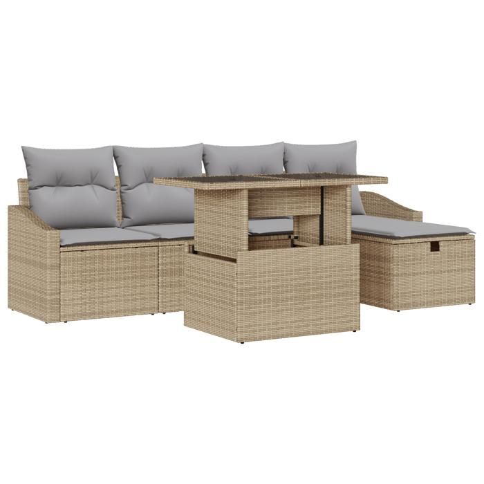 VidaXL Ensemble de Canapé de Jardin 6 pièces avec Coussins Beige Rattan Synthétique 3361159