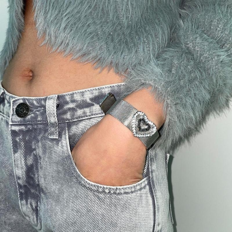 South Korea Niche Ins Love Rhinestone Strap Style Design Bracelet Silver Futuristic Cold Temperament Hand Jewelry
