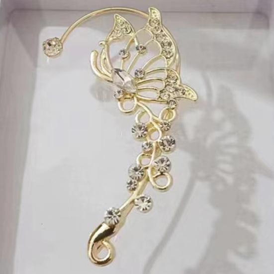 1 Pair Women Prom Ear Cuffs Non-pierced Ear Clips Butterfly Wings Rhinestone Earrings Anti-slip Lightweight