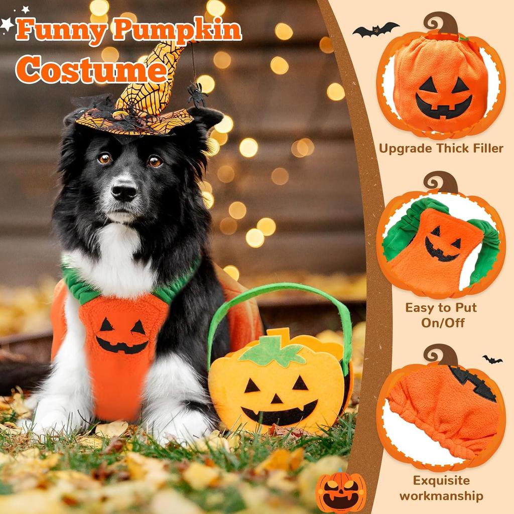 PETCARE Funny Pumpkin Dog Halloween Costume Pet Dog Cat Thick Plush Pumpkin Decoration Shirt Clothes for Small Medium Dogs Cats Puppy Cute Halloween