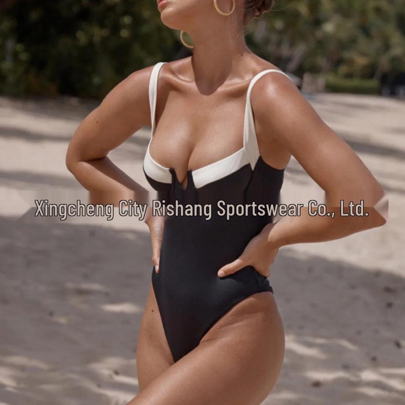 European & American Color Block One-Piece Swimsuit: Sexy, Fresh, High-Waisted, Conservative Design