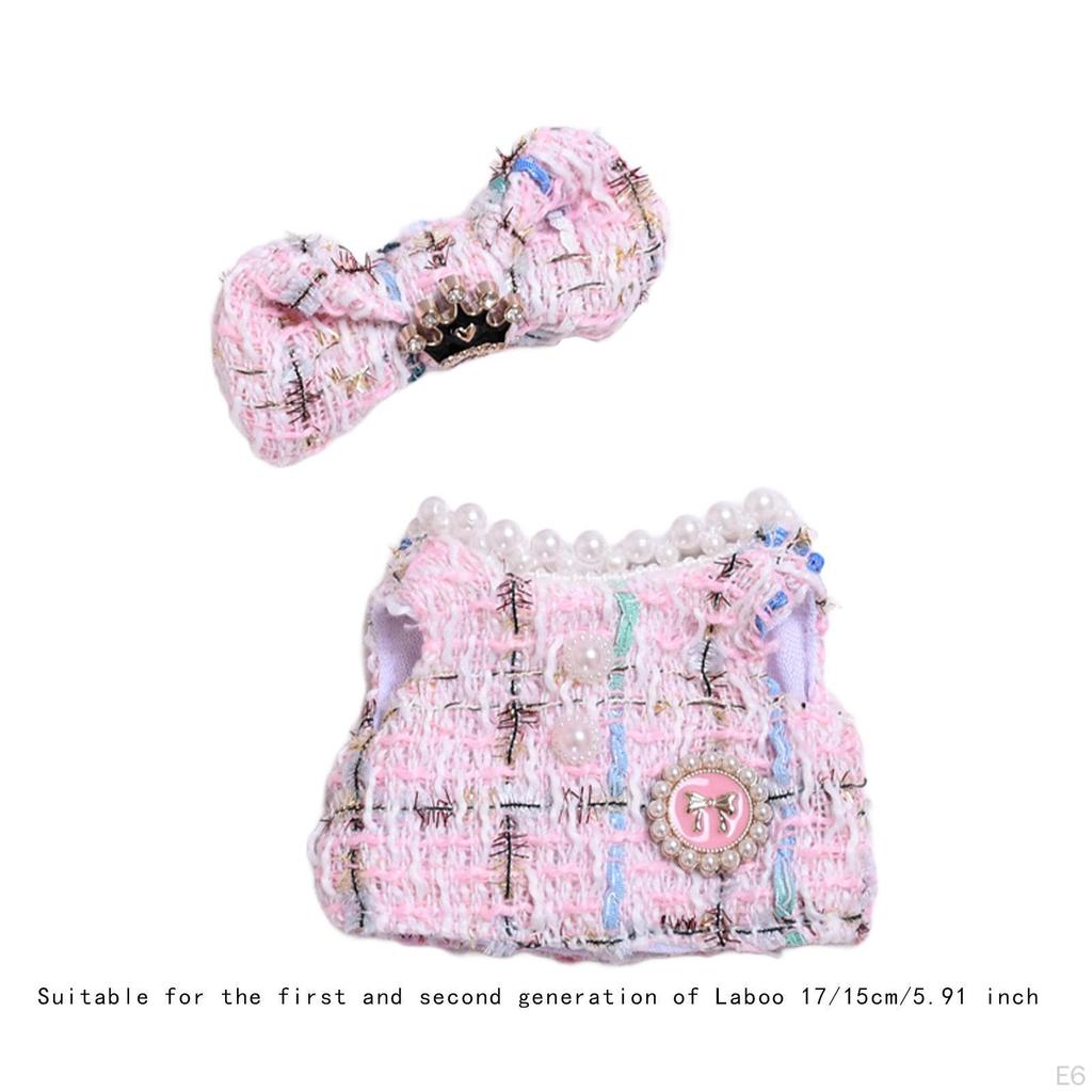 2 Stück Puppenkleid und Schleifen-Haarspange Miniaturkleidung Handgefertigte Kleidung für 15-17 cm