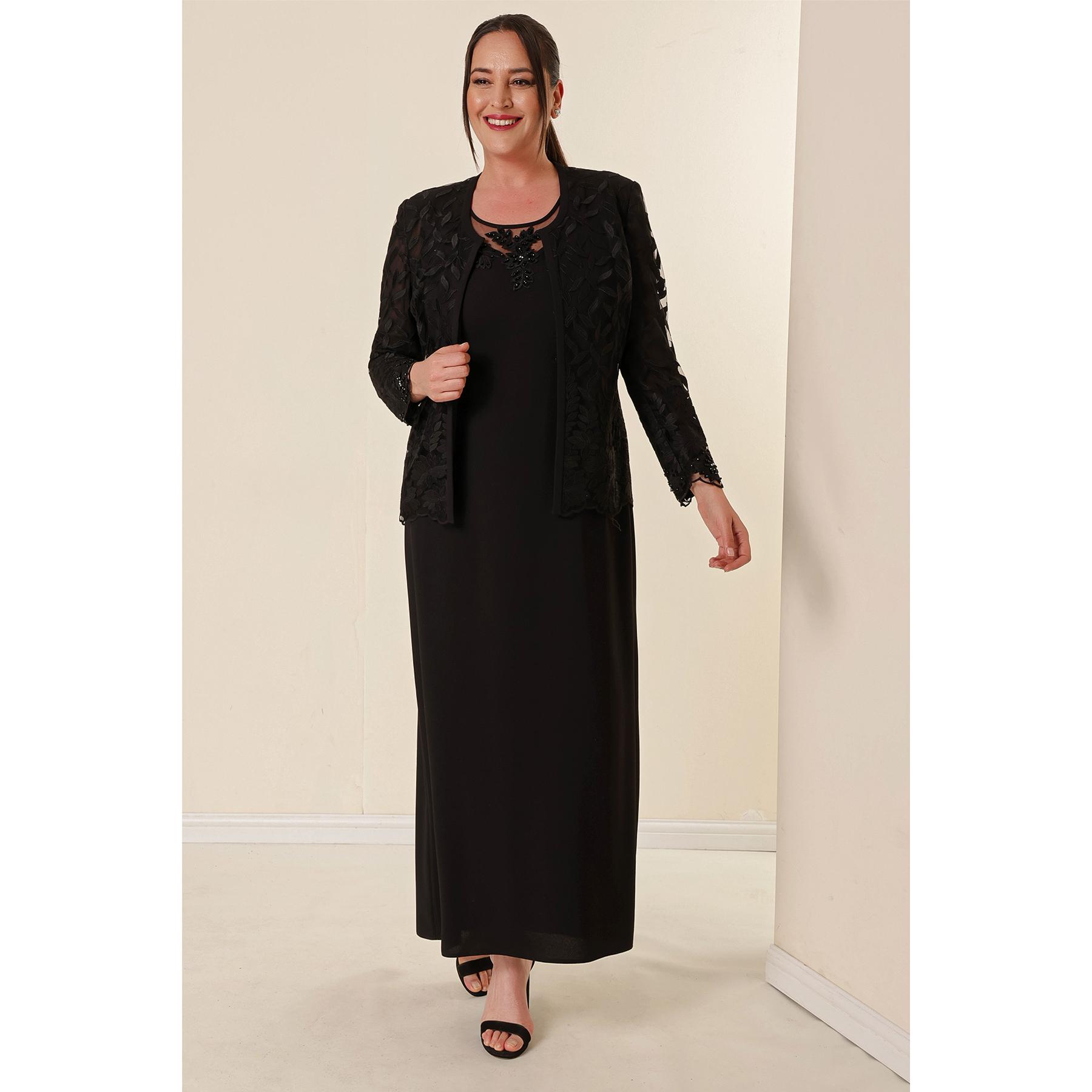 

Пиджак на гипюровой подкладке с вышивкой бисером, комплект из 2 предметов большого размера