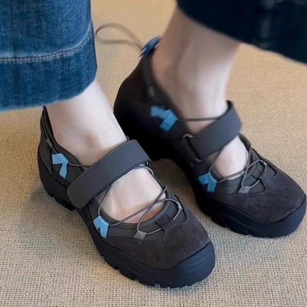 Cowhide version~ French retro style Velcro sports Mary Jane shoes women's new casual ballet sports sandals