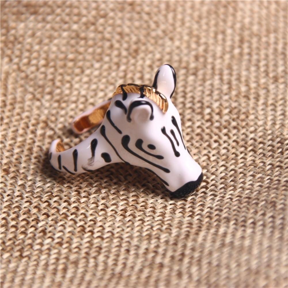 Pony Horse Cartoon Glaze Ring Delicate Opening Finger Ring Aesthetic Animal Horse Ring Set  Lady