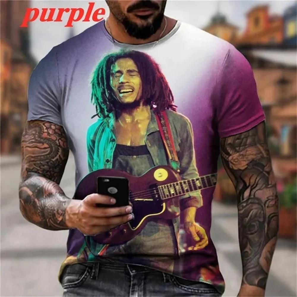 Summer Men's T-shirts Rock Bob Marley 3d Print O-neck Short Sleeve Street Hip-hop Shirt Oversized Tops